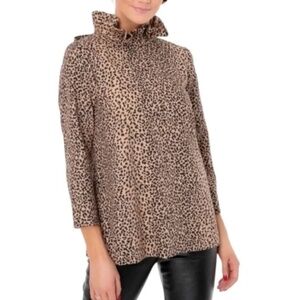 Tuckernuck Faye Leopard Print High Neck Ruffle Collar Tie Back Swing Top Large